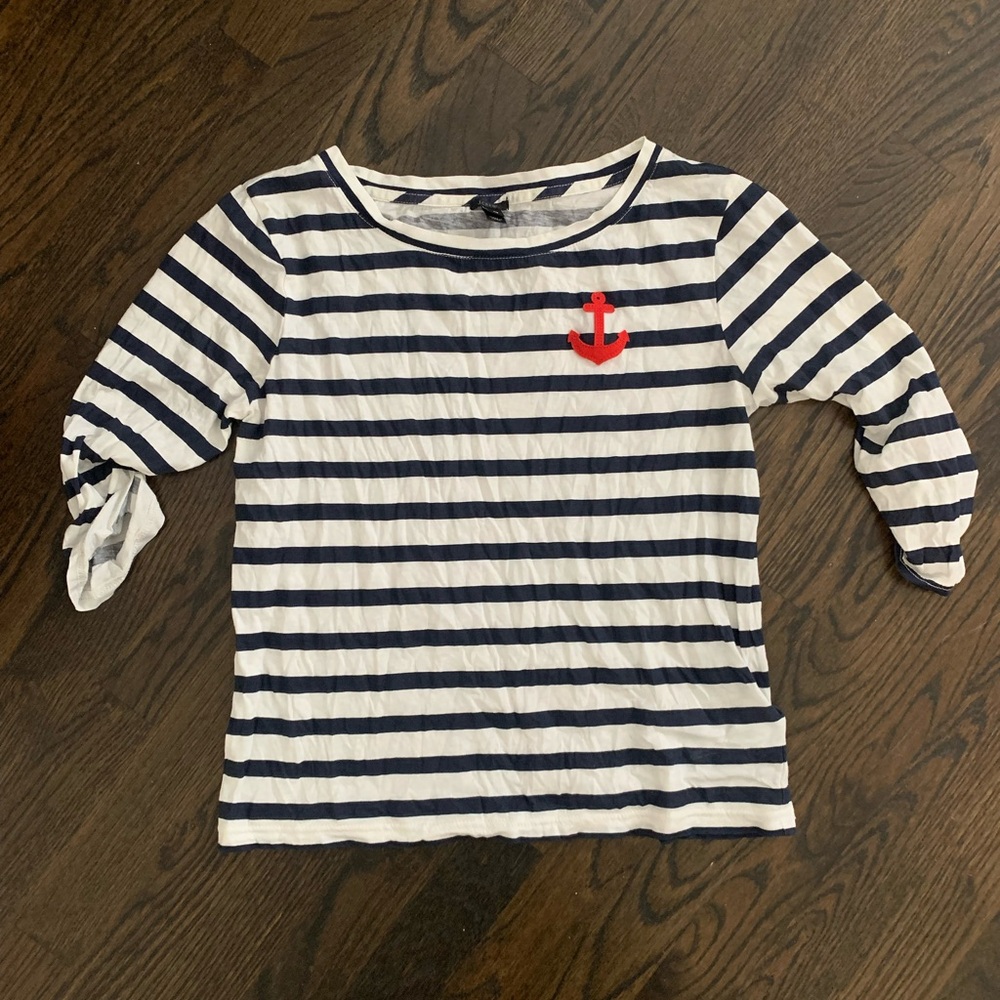 Cute J Crew Three Quarter Sleeve T-shirt with Anchor Appliqué sz XS